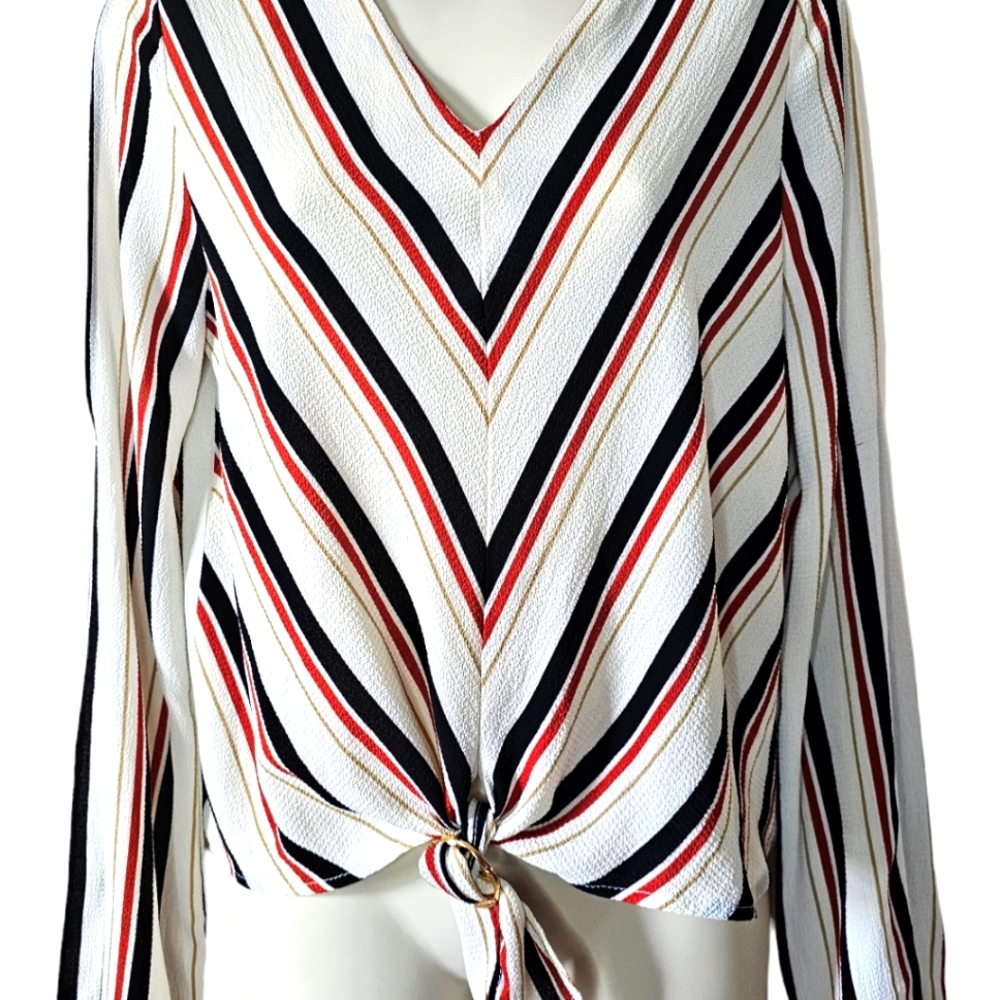 Monteau - Los Angeles Fashion Forward R/B/W Top w/Keyhole Sleeves, Womens, L
